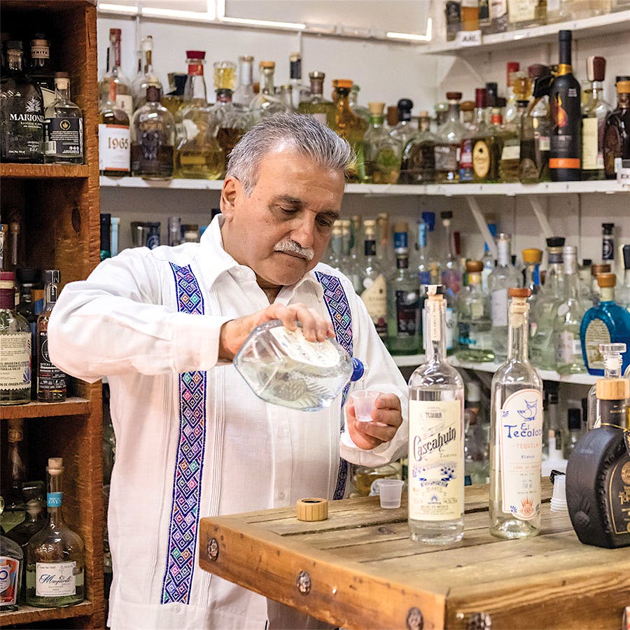 At El Buho in Jalisco, shop owner Emilio Ferreira Ruiz stocks an encyclopedic inventory of fine tequilas.