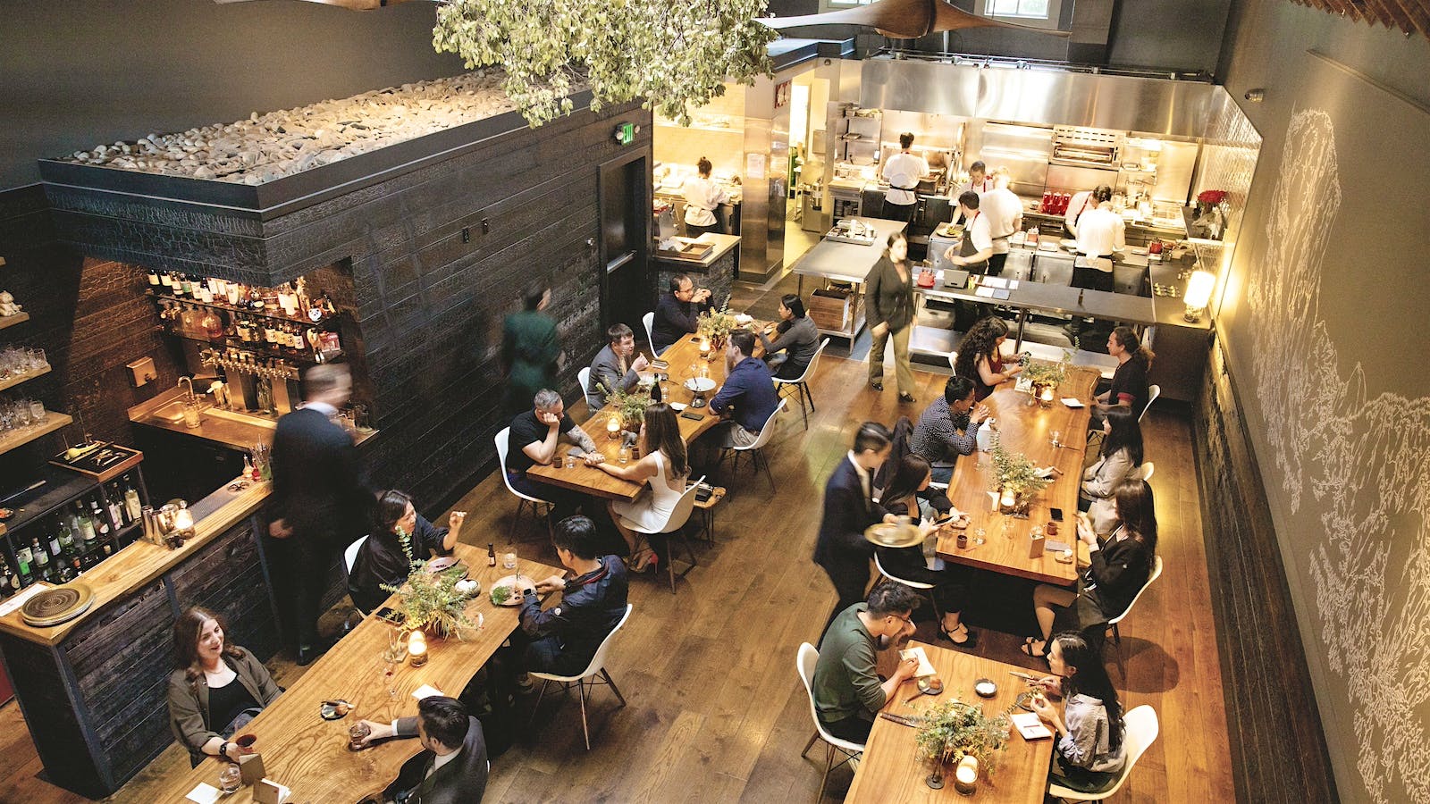 Aerial view of Lazy Bear’s main dining room in San Francisco, California