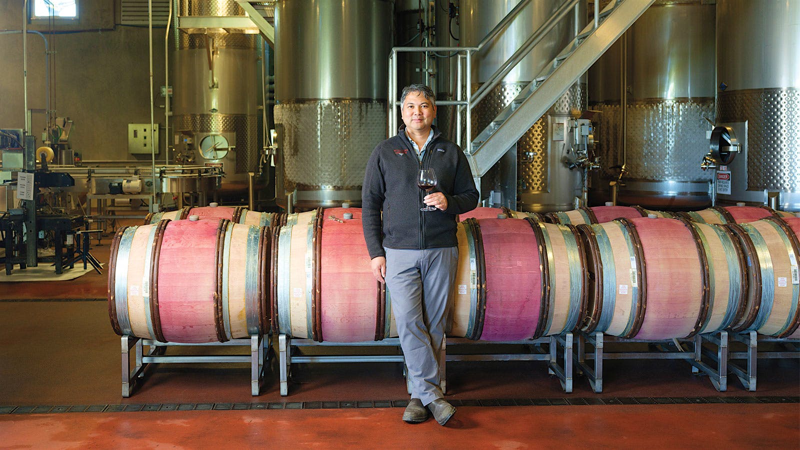 Jeff Mangahas in the barrel room of Williams Selyem in Healdsburg, California