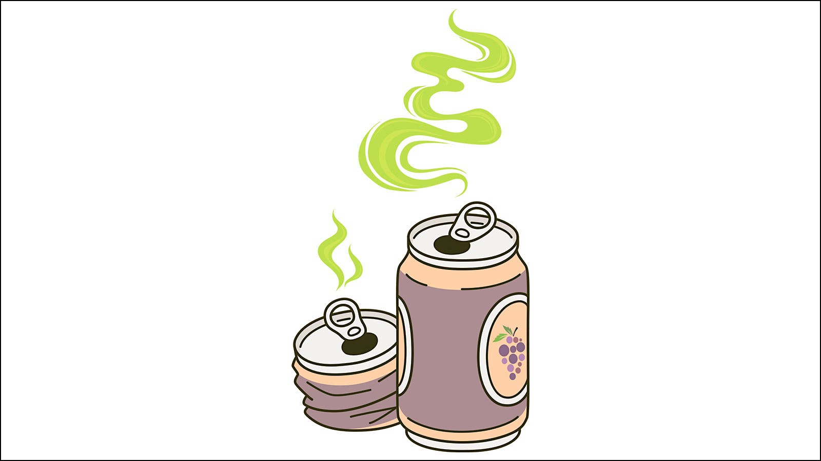 An illustration of odor being emitted from opened cans of wine