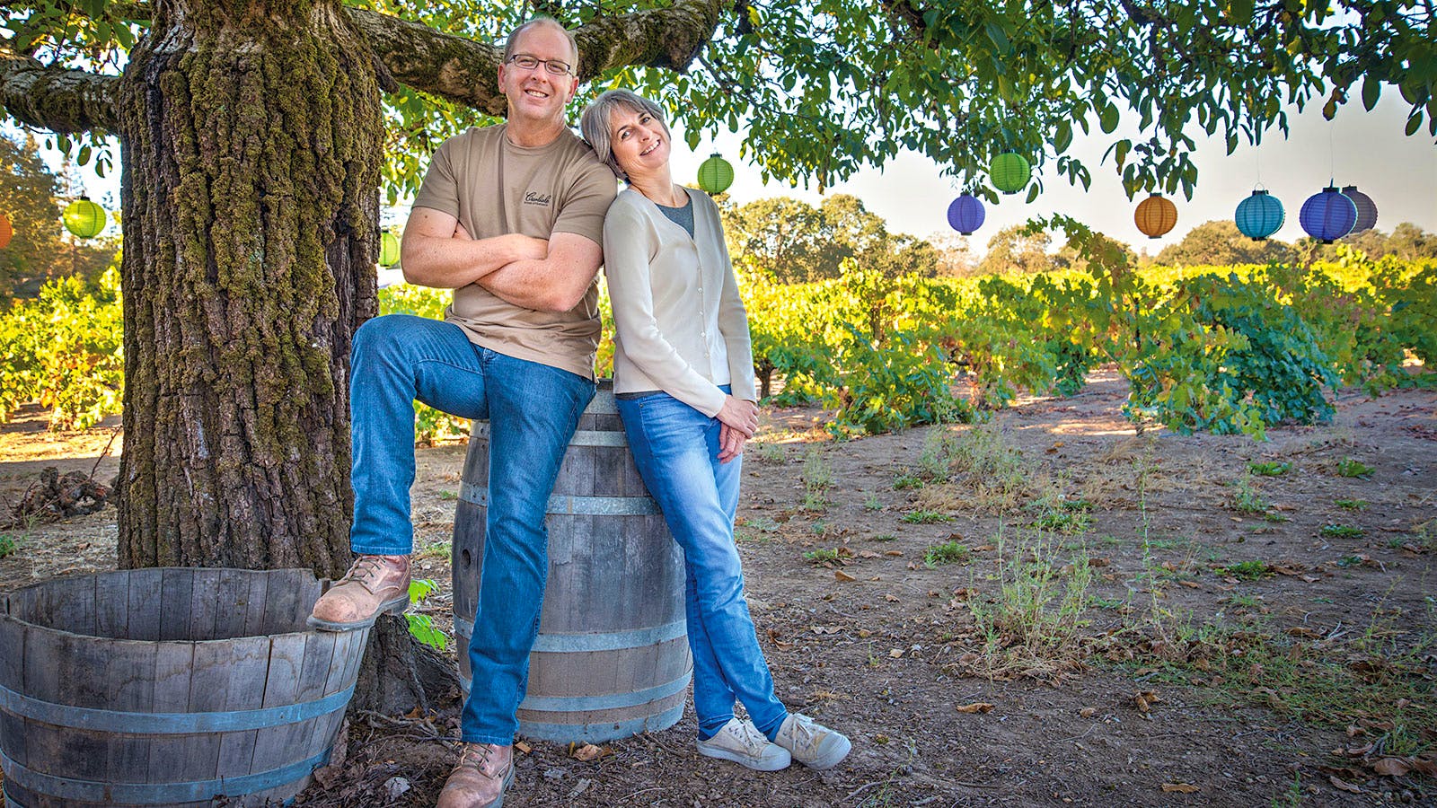 Mike and Kendall Officer in one of Carlisle’s Zinfandel vineyards in Sonoma, California