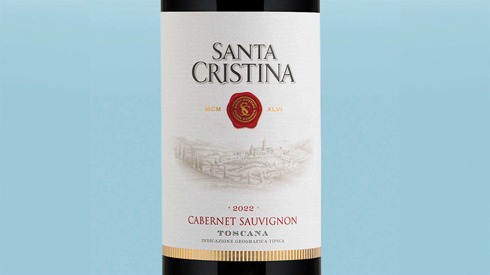 A bottle of Santa Cristina Cabernet Sauvignon Toscana 2022