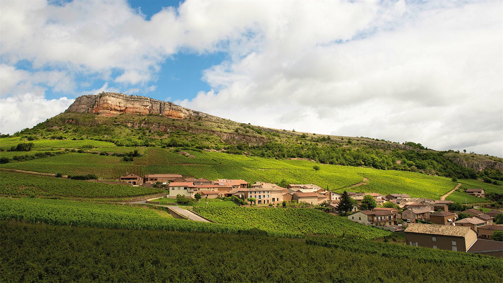 The town of Vergisson in the southwest of the Pouilly-Fuissé winemaking appellation in Burgundy, France