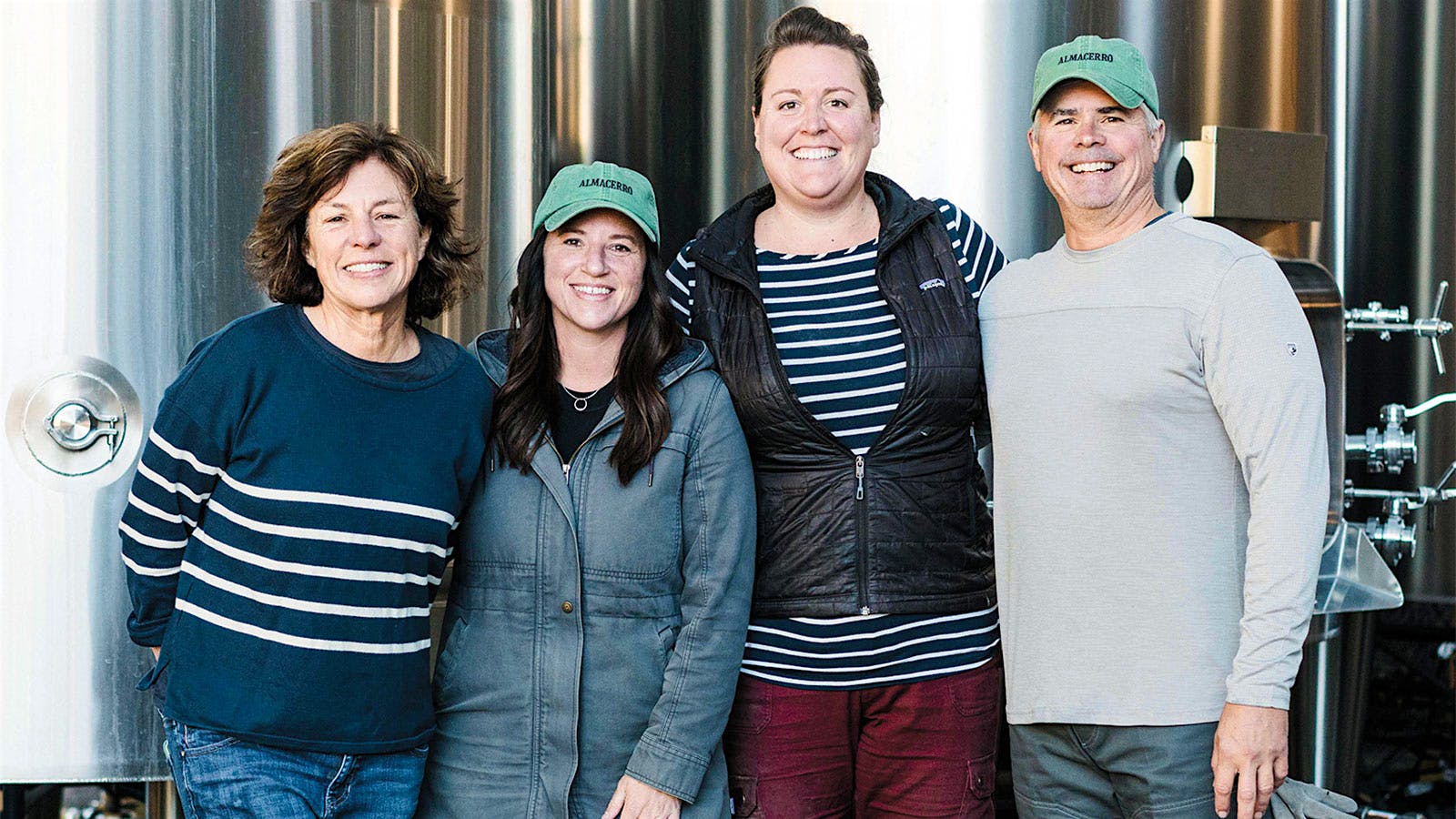 From left to right: Françoise Peschon, Lindsay Dale, Matilda Scott and Frank Scherkenbach at Almacerro winery in Howell Mountain, California.