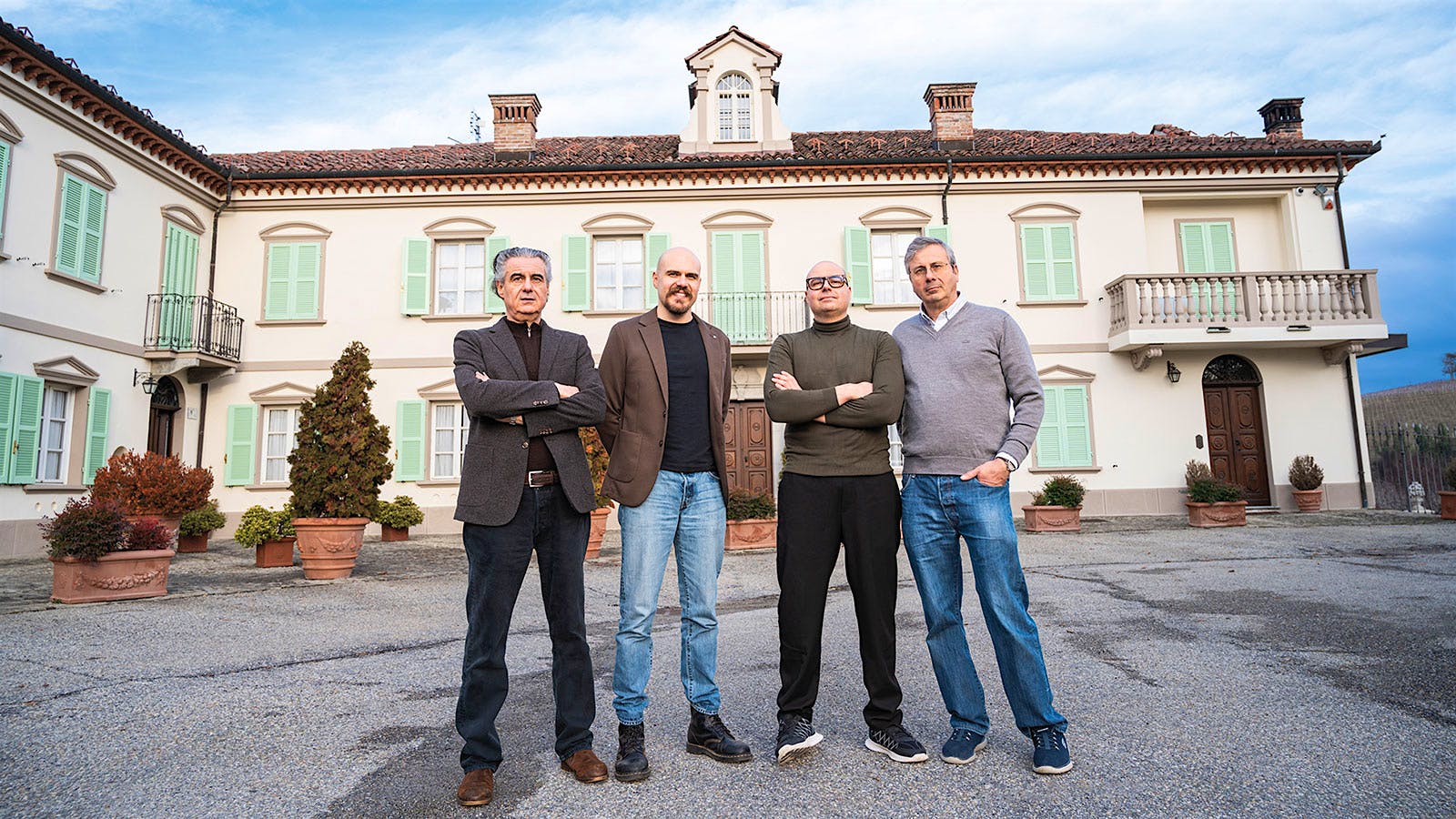 From left: Aldo Conterno-Franco, Alessandro Conterno-Franco, Giacomo Conterno-Franco and Stefano Conterno-Franco at Aldo Conterno-Franco winery in Monforte d&rsquo;Alba, Piedmont