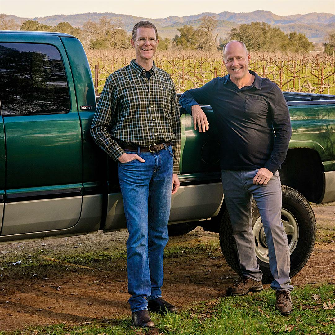 More than 20 years after Tom Garrett (left) helped out Thomas Rivers Brown early in his career—by lending him his truck— Brown is tapping Garrett’s Detert Family vineyard for his new Dorsey label.
