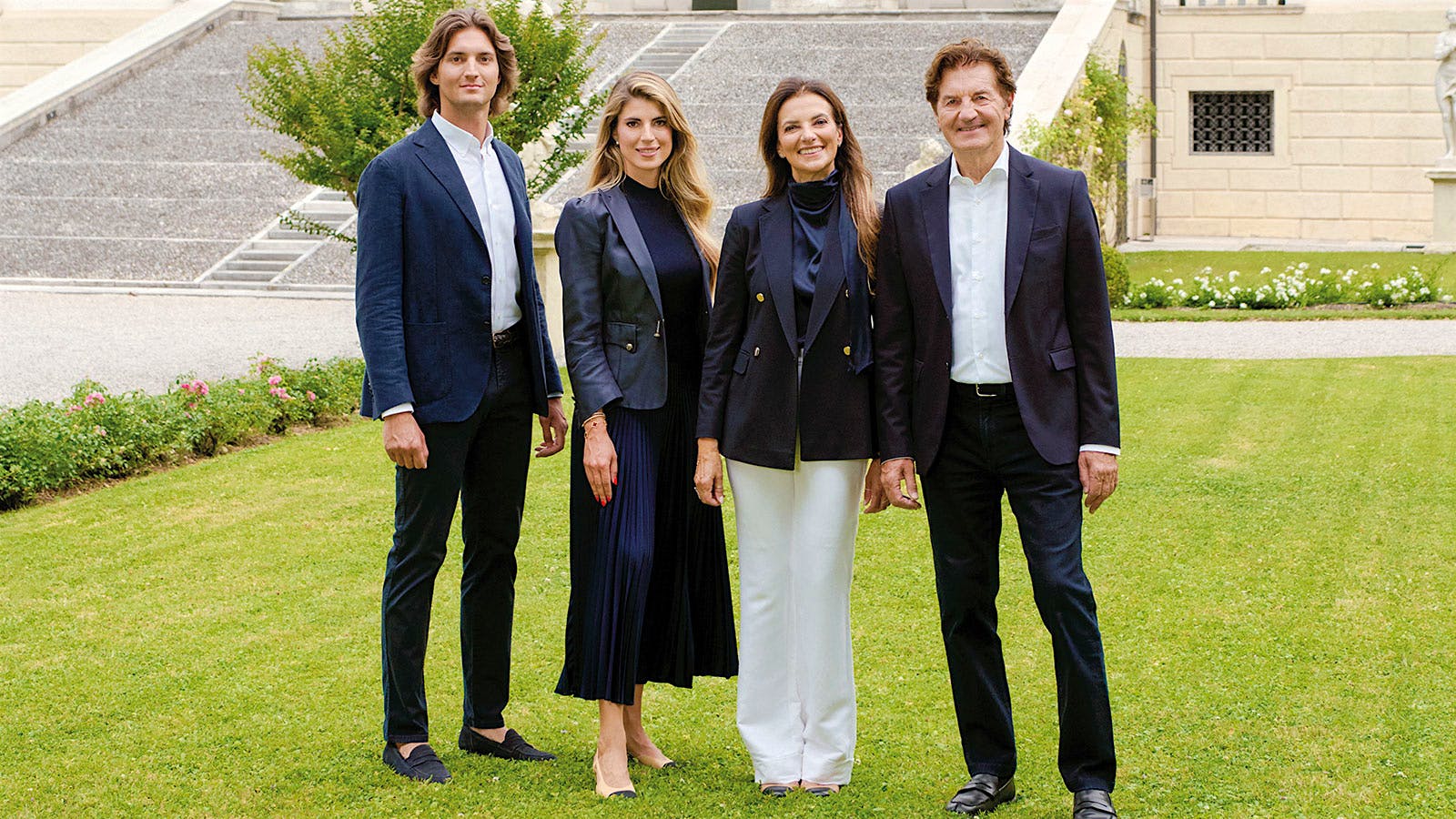 The Moretti Polegato family, together at Villa Sandi, from left to right: Leonardo, Diva, Augusta and Giancarlo.